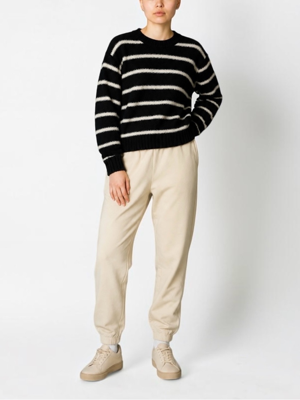 VINCE Navy Blue & White Striped Soft Wool Blend Crewneck Sweater Women’s Medium